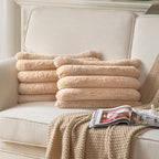 Faux Fur Plush Throw Pillow Covers 12x20 Inch Set of 2 - Luxury Decorative Fuzzy Striped Soft Cozy Pillowcase for Couch, Sofa, Living Room - Camel