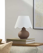 BoutiqueRugs Navarro Boho Ceramic Bedside Table Lamp for Bedroom Nightstand and Living Room - Shade Cotton - Brown, Beige - 13" H