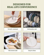 Famiware Dinnerware Sets for 4, Ocean Round 12-Piece Kitchen Plates and Bowls Sets, Reactive Glaze, Microwave and Dishwasher Safe, Scratch Resistant, Cappuccino White
