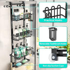 HapiRm 4 Tier Over the Door Shower Caddy, Hanging Shower Caddy with 22 Hooks and 2 Toothbrush Holders, No Drilling Adjustable Hanging Bathroom Organizer - Black