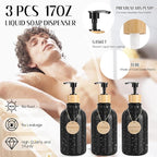 32PCS Bathroom Set Bathroom Accessories with Shower Curtain and Bath Towel,Trash Can,Bathroom Decor,Black Shower Curtain Set,Toilet Brush,Trash Can & 3PCS Soap Dispenser