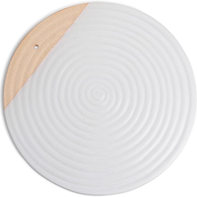 Premium Ceramic Serving Platter, White - 12” Round - Dishwasher Safe, Oven Safe Appetizer Tray for Entertaining - Large Charcuterie Cheese Board Serving Dish Gift - Pizza Stone