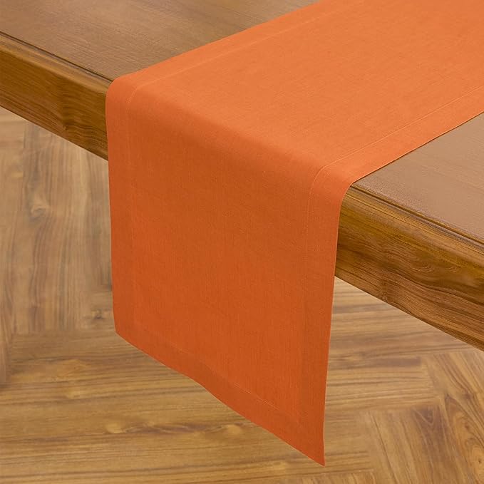 Solino Home Linen Table Runner 48 Inches - 100% Pure Linen Persimmon Orange Table Runner 14 x 48 Inch Ideal for Dresser and Coffee Tables - Fall, Autumn, Halloween, Thanksgiving - Fete
