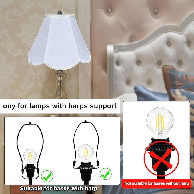 TOOTOO STAR Small scalloped lamp shades, 6" x 13" x 9.25" White Fabric lamp shade, Handmade DIY table lamp, floor lamp, wall lampshade