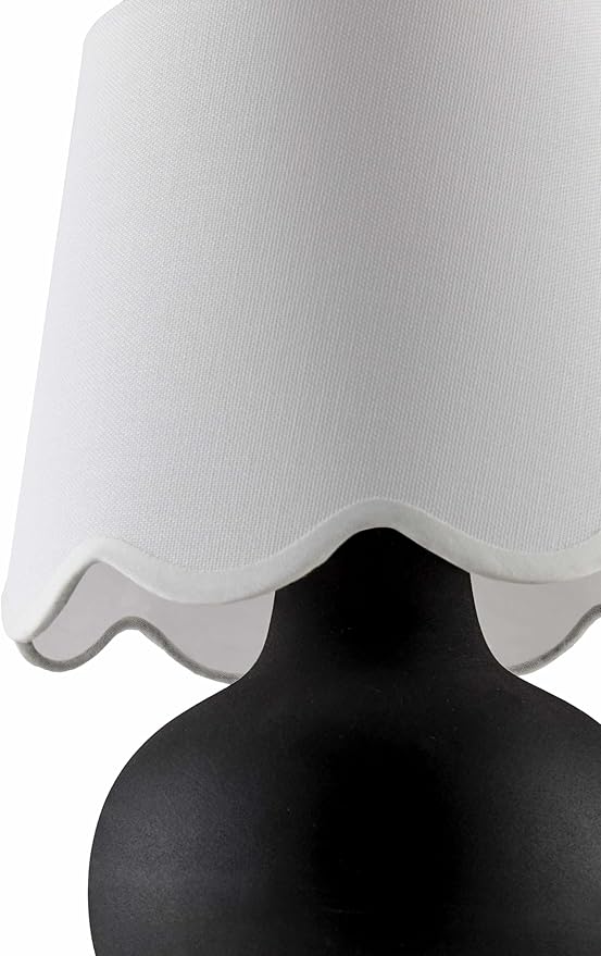 BoutiqueRugs Navarro Boho Ceramic Bedside Table Lamp for Bedroom Nightstand and Living Room - Shade Cotton - Black, White - 13" H