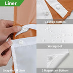 no Hook Shower Curtain and Liner Set，Boho Style with See Through Top Window, BurntOrange Fabric Tufted Striped Textured Outer Curtain & Waterproof Inner Liner, Orange, 71Wx77H