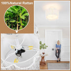 Tbaoinla✿ 13.8＂ Handwoven Rattan 3-Light | White Boho Flush Mount for Small Bedroom & Nursery, Midnight Blossom Woven Ceiling Light, Natural Fiber Bedroom Fixture, Low Profile Rattan Lighting