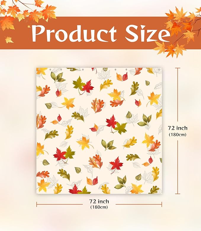 MAMUSE Fall Shower Curtain for Bathroom Stall Cute Decorative Waterproof Unique Design TeenWomen Cortinas de Baño Bathtub 72 x72 Inch, Red Leaves