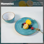 Highland 16-Piece Dinnerware Set Service for 4, Organic Shape Stoneware Plates and Bowls Set, Scratch Resistant, Microwave and Dishwasher Safe, Speckled Effect Handcrafted, Swirl Turquoise