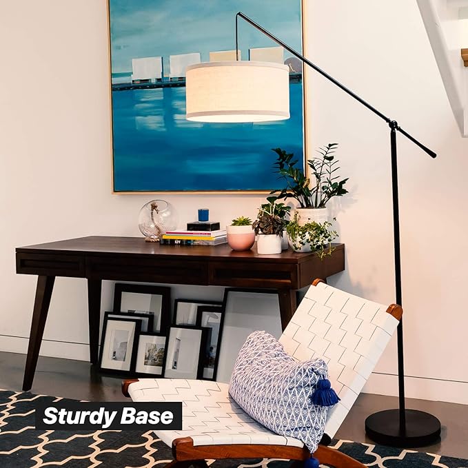 Brightech Hudson 2 - LED Floor lamp, Tall Lamp with Sturdy Base, Contemporary Arc Lamp for Living Rooms & Offices, Great Living Room Décor, Mid Century Modern for Bedroom - Jet Black