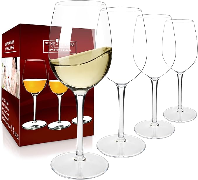 MICHLEY Floating Wine Glasses for Pool Unbreakable Tritan Plastic Red Wine Glasses with Stem Poolside Floating Cups 12.5 OZ, Dishwasher Safe, Set of 4
