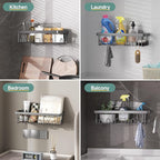 Veken Adhesive Shower Caddy 5-Pack,Heavy Weight Bearing,Large Wall Mounted Shower Shelves Rack,Organizer Storage Accessories with Soap Dish&Toothbrush Holder,Ideal for Bathroom,Home&Kitchen,Light Grey