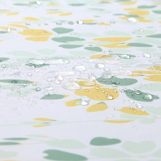 Fabric Floral Shower Curtain, Yellow and Sage Green Flower Shower Curtains for Bathroom, Waterproof Bathroom Curtains, 72" W x 72" H