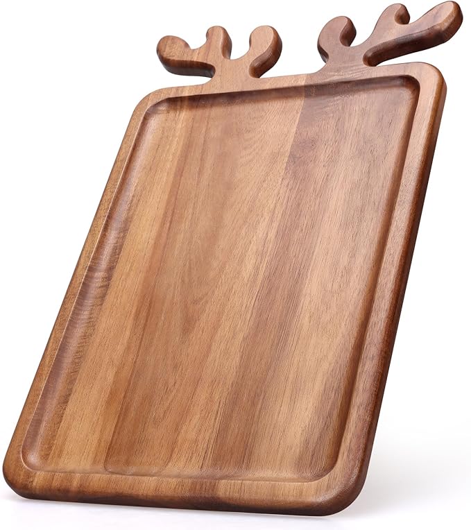 Renawe Large Acacia Wood Platter for Christmas Charcuterie Board Festive Fruit Veggie Trays Wooden Cheese Board Xmas Kitchen Decor Gift Holiday Cookie Platters Food Serving Dish Plate Christmas Tray
