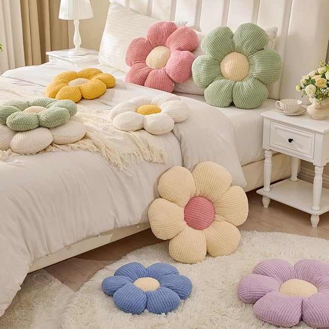 Daisy Shaped Throw Pillow - Yellow Flower Plush Cushion, 15.75" Decorative Seating
