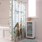 Rabbits Flowers Easter Shower Curtain, Eucalyptus Leaf Spring Shower Curtains Set with Hooks, Grey White Buffalo Plaid Waterproof Fabric Bathroom Curtains Decor Home Accessories,66 X 72 Inch Long