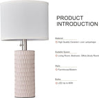 Table Lamps for Living Room Set of 2, Ceramic Table Lamps for Bedroom, 20" Modern Lamps for Night Stands, Pink