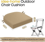 idee-home Outdoor Chair Cushions Set of 2, Thick 17" x 17" x 3" Patio Chair Cushions for Outdoor Furniture Waterproof with Ties, Seat Cushion, Dining Chair Pads Antique Beige