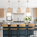 Woven Pendant Lights Hanging Lamp with 12" Hand Rattan Basket Shade Antique Brass Brush Paint Finish for Kitchen Island Farmhouse Dining Room Bar Bedroom Foyer Hallway