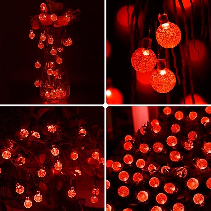 LORRYTE 2-Pack 100 LED Red Solar Christmas Lights Outdoor - 64FT Crystal Globe Waterproof Solar String Lights with 8 Lighting Modes for Christmas Decorations, Garden, Patio, Party, Porch