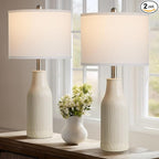 24.5″ Ceramic Table Lamps Set of 2, Modern Farmhouse Bedside Lamps for Bedroom Nightstand, Small Table Lamp for Living Room End Table, Beige (2 LED Bulbs Included)