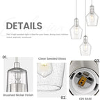 Emliviar Modern Kitchen Chandelier Brushed Nickel, 3-Light Hanging Pendant Lighting with Seeded Glass, Cluster Pendant Light Fixture for Entryway and Bedroom, DYE286G2-3 BN