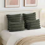 FUTEI Olive Green Decorative Throw Pillow Covers 20x20 Inch Set of 2, Square Soft Faux Rabbit Fur Big Striped Cushion Cover,Home Decor for Couch Sofa Bed Living Room
