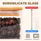 Glass Food Storage Jars Square 10oz, 12 Pack Glass Jars With Bamboo Lids, Kitchen Storage Containers For Spice, Candy, Cookie, Storage For Pantry Organizers