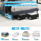 2 Pack Under Bed Storage with Wheels 10" Height, Rolling Storage Bins XXL 60L, Underbed Shoe Storage Containers with Label & Clear Lid, Dorm Under bed Drawers for Clothes, Shoes, Quick Assembly, Black