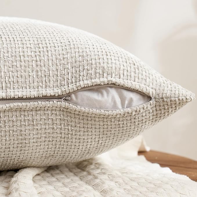 MIULEE Pack of 4 Couch Throw Pillow Covers 18x18 Inch Neutral Pink Cute Decorative Chenille Pillow Covers Farmhouse Boho Accent Cushion Covers for Coquette Room Decor Spring Sofa Bedroom Living Room