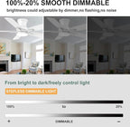 YUHAO 42 Inch Flush Mount White Ceiling Fan with Light and Remote Control.Noiseless,Dimmable,3CCT,6 Speeds Reversible, Low Profile DC Ceiling Fans for Indoor Use