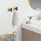 Angle Simple Black & Gold Towel Hook 2 PCS, Stainless Steel Bathroom Robe Holder, Round Coat Hand Towel Hanger, Wall Mounted