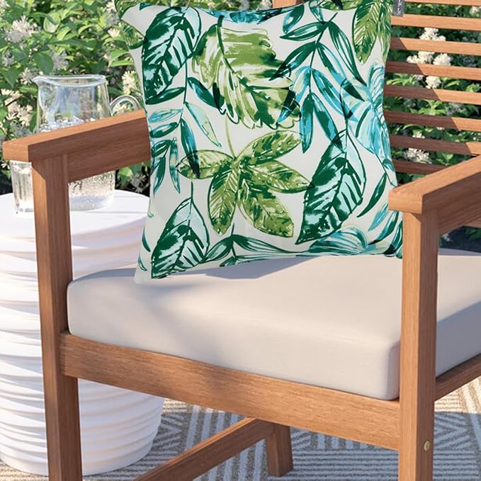 Water Resistant Outdoor Throw Pillows for Patio Furniture,18x18 Inch Decorative Pillows Set of 2 with Insert,Hidden Zipper Headrests for Sofa Couch Chair(Palm Leaf)
