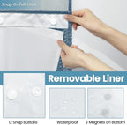 Moonlight Blue No Hook Shower Curtain with Snap in Liner,230GSM Waffle Weave Shower Curtains for Bathroom,71W x 74H