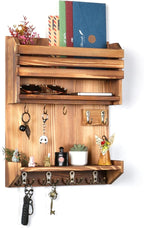 Key Holder, Wall Mounted Mail Organizer, Keys Holder on Wall with 9 Key Hooks, Light Brown