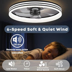 20‘’ Ceiling Fan with Light, Upgraded Low Profile Fan, Flush Mount Ceiling Fan, 6 Speeds, Dimmable LED, App & Remote Control, Quiet DC Motor, for Bedroom, Living Room, F118 Black