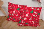 CAPSCEOLL 2PCS Red Standard Pillow Covers 16X16Inch Green Christmas Reindeer Branch Deer Floral Pine Tree Snowflake Soft Pillow Covers for Bedroom Sofa Living Room Decorative Throw Pillow Covers
