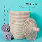 Home Storage & Organization, Decorative White Wicker Baskets, Laundry Hamper, Baby Nursery Toys Bin, Blankets Storage Living Room, Bathroom Towels Holder, Woven, Round, Lid, Handles, Set of 3pcs