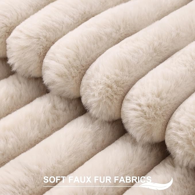 Pallene Faux Fur Plush Lumbar Throw Pillow Covers 12x20 Set of 2, Luxury Soft Fluffy Striped Decorative Pillow Covers for Sofa, Couch, Living Room, Apricot