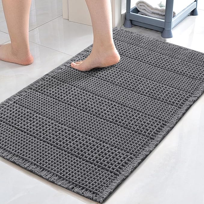 H.VERSAILTEX Upgraded Waffle Bath Mat Super Absorbent Non Slip Bath Rugs for Beside Tub, 17" x 24", Grey