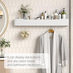Coat Rack Wall Mount with Hidden Hooks Entryway Hanging Shelf Modern Wood Coat Hanger for Bedroom Kitchen Hallway Bathroom (White,32.7 Inch Long)