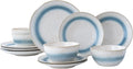 12 Pieces Ceramic Dinnerware Sets, Handmade Reactive Glaze Plates and Bowls Sets, Stoneware Set, Dishwasher & Microwave Safe Dishes set, Blue Relievo