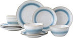 12 Pieces Ceramic Dinnerware Sets, Handmade Reactive Glaze Plates and Bowls Sets, Stoneware Set, Dishwasher & Microwave Safe Dishes set, Blue Relievo