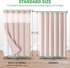 No Hooks Needed Linen Textured Shower Curtain with Snap-in Fabric Liner Set,Blush Hotel Luxury Decor Shower Curtains for Bathroom with Mesh Top Window,Waterproof & Washable,71Wx74H