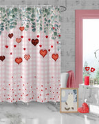 Eucalyptus Love Hearts Valentine's Day Shower Curtain, Pink Buffalo Plaid Shower Curtains Set with Hooks, Waterproof Fabric Bathroom Curtains Decor Home Accessories, Stall Long 36 X 78 Inch