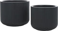 SAFAVIEH Outdoor Collection Lucca Black Cement Ficonstone Planter Pot Set of 2