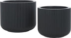 SAFAVIEH Outdoor Collection Lucca Black Cement Ficonstone Planter Pot Set of 2