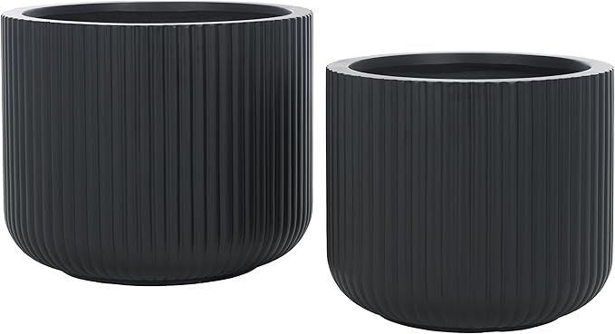 SAFAVIEH Outdoor Collection Lucca Black Cement Ficonstone Planter Pot Set of 2
