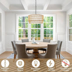 Rattan Pendant Light Fixtures, 3-Light Chandeliers for Dining Room,2-Tier Boho Woven 18” Modern Hanging Drum Lighting with Fabric Shade for Living Room Kitchen Island Entryway Hallway