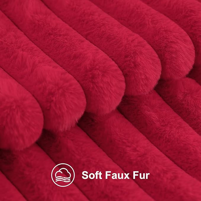 decorUhome Faux Fur Christmas Throw Pillow Covers 12x20 Set of 2, Decorative Soft Plush Striped Lumbar Neutral Couch Euro Pillow Covers with Velvet Back for Sofa, Bed, Living Room Home Decor, Red